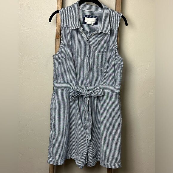Anthropologie Pants - By Anthropologie Linen Striped Railroad Romper Size 12